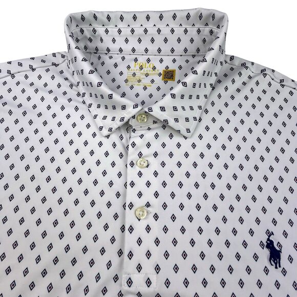 Polo Ralph Lauren Performance Shirt Mens Size 2XL White Geometric Golf Stretch - Picture 1 of 9